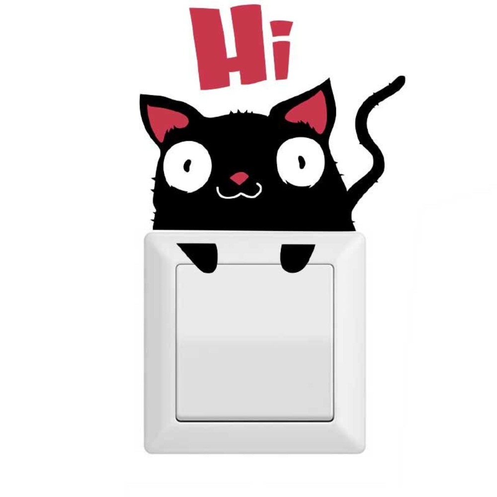 Quirky Black Cat Removable Ink Doodle Sticker